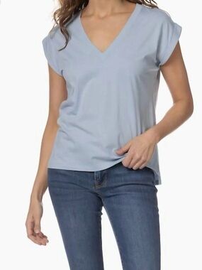 FRAME Blue V Neck Tee NWT Organic Pima Cotton Minimalist Basic Size S